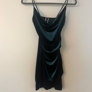 Windsor Cowl Neck Velvet mini dress in hunter green. NWT Size- Small